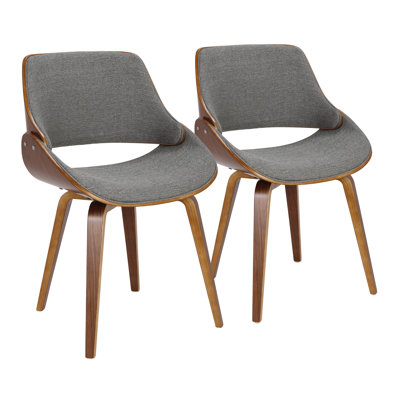 Mid-Century Modern Dining/Accent Chair In Walnut Wood And Grey Fabric By  - Set Of 2