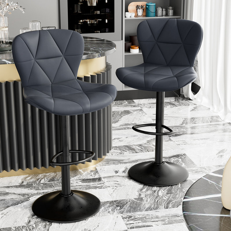 Swivel Upholstered Adjustable Height Counter Stool with Metal Frame, Grey