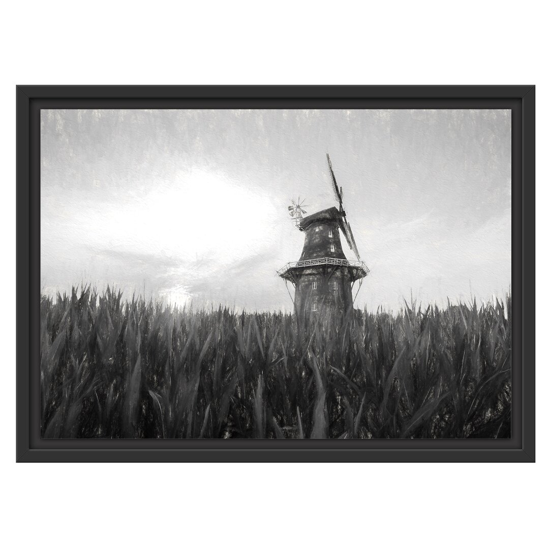 Gerahmtes Wandbild Windmühle auf dem Feld