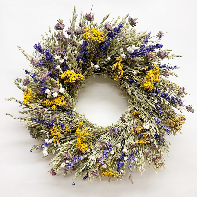 Dried Daisies and Lemon Mint Wreath, 30" W x 30" H x 6" D