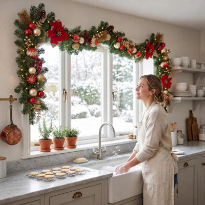 Guirlande de Noël de 2,74 m avec 40 lumières DEL blanc chaud pour foyer