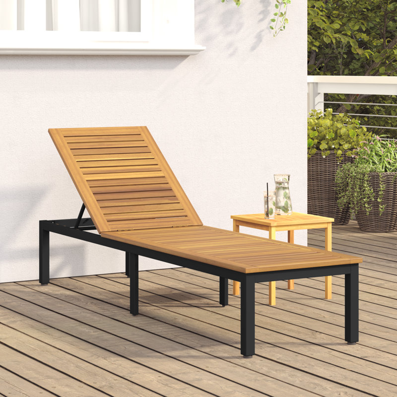 vidaXL Sun lounger Reclining Solid Acacia Wood Outdoor Relaxation Chair Modern, Black