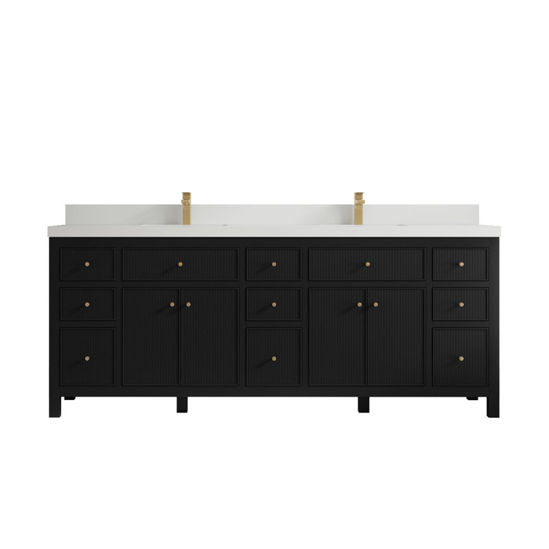 84'' Double Bathroom Vanity with Top, Black, White