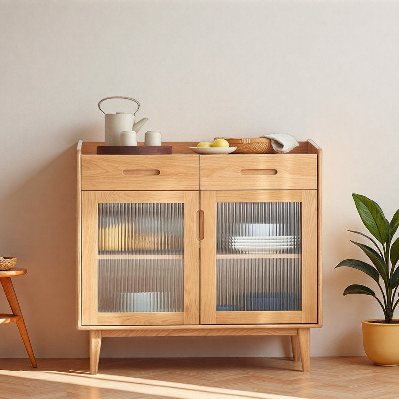 Small And Simple Glass Accent Cabinet, 37.01" H x 39.37" W x 15.75" D