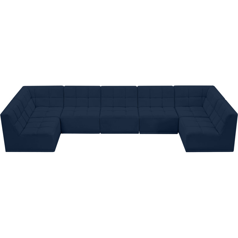 Canapé modulaire en velours Harish, Velours bleu marine
