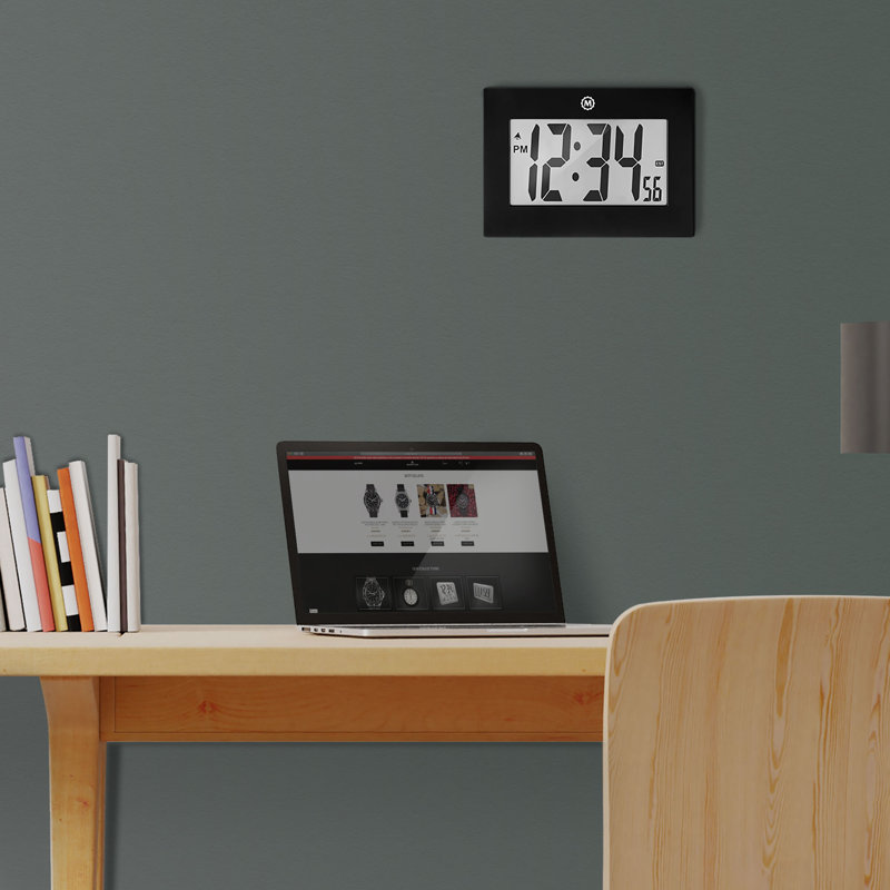 Grande horloge murale numérique avec support de table FoldOut, Noir