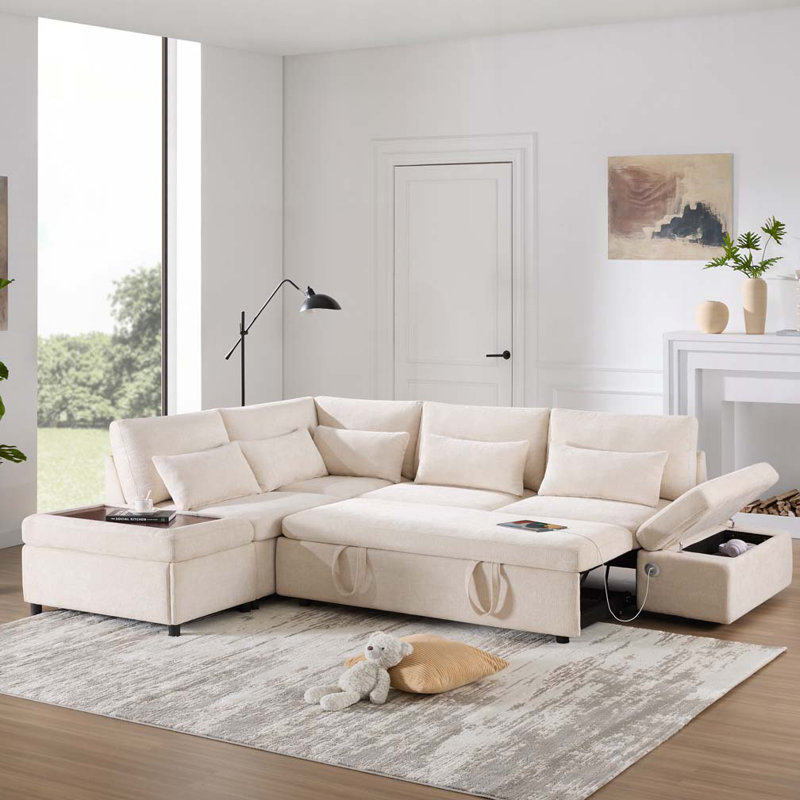 Canapé modulaire coulissant de 107 po en forme de L avec sièges larges, repose-pieds avec rangement à mouvement libre, combinaison libre