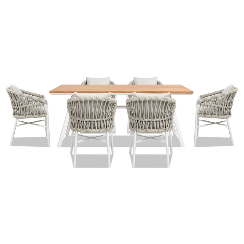 Ensemble de salle à manger de patio en aluminium et teck 7 pièces Maiden, Beige
