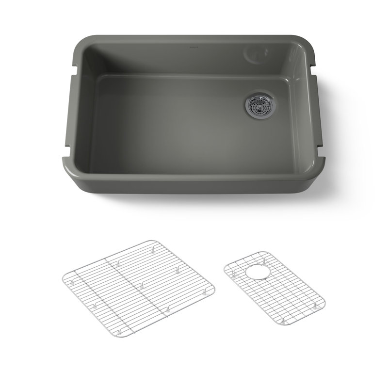 Ironridge 34" Undermount Single-Bowl Farmhouse Cast Iron Kitchen Sink with Apron Front, Thunder Gray