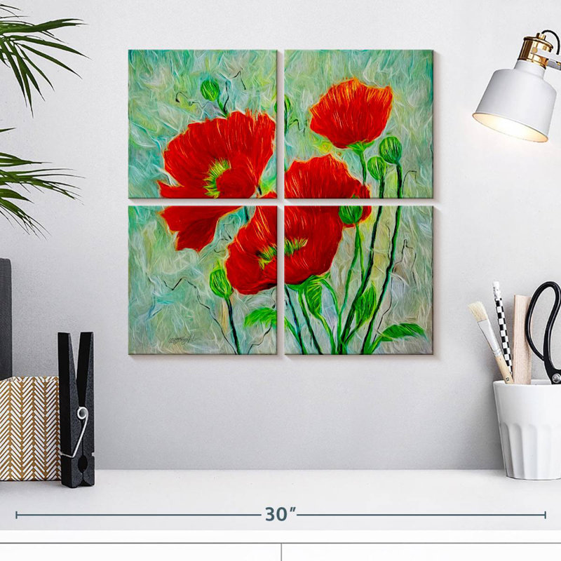 Harnek Red Poppies style contemporain, H 18 po x l 18 po