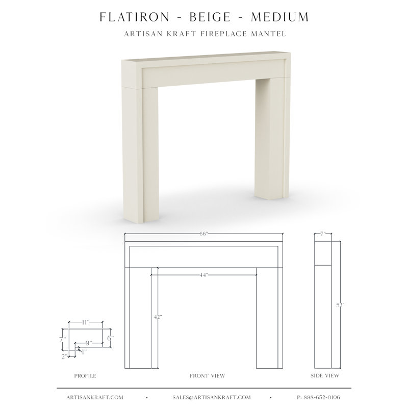 Flatiron Cast Stone Fireplace Surround, Beige, 7" D x 66" W x 53" H