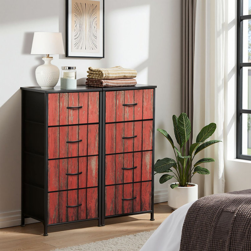 4 Drawer Dresser for Bedroom, Narrow Chest of Drawers, Wooden Top and Study Iron Frame 18"x37.5"-(WxH)