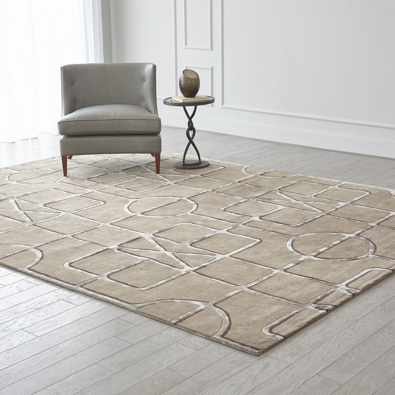Wool Geometric Area Rug in Brown, Rectangle 11' x 14'