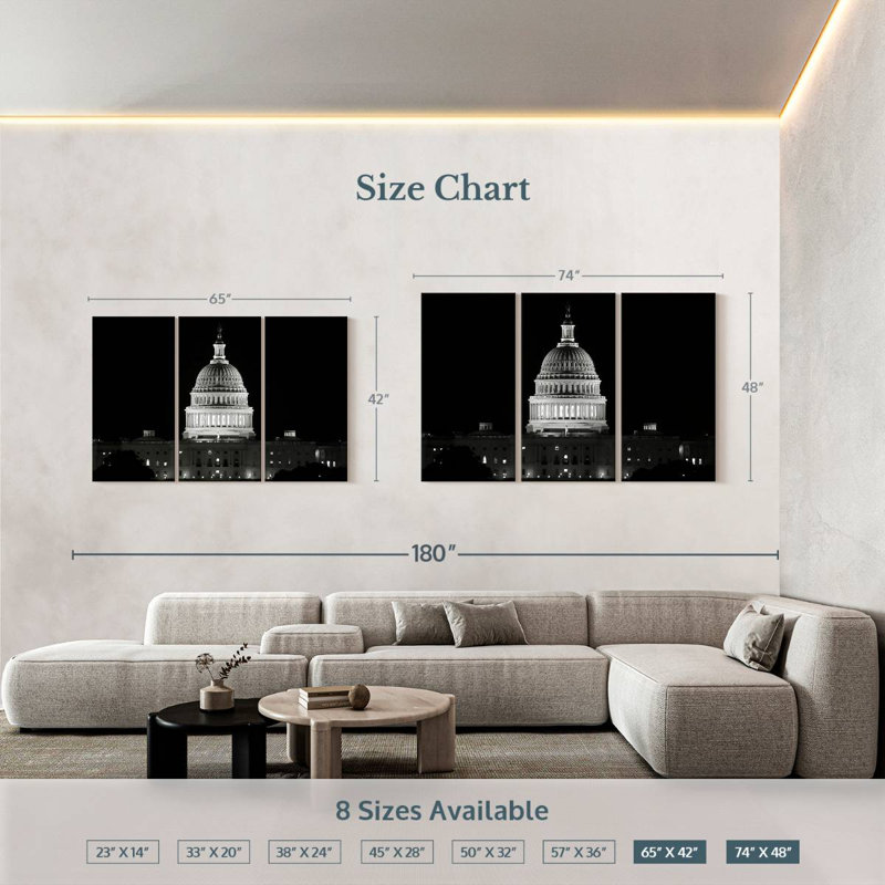US Capitol Building BW, 42'' H X 65'' W