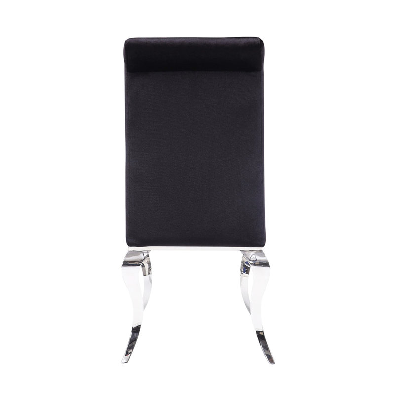 Chaises d'appoint de salle à manger en 2, tissu noir recouvert d'un cadre en acier inoxydable, velours et motif, rembourré de mousse, aucun assemblage requis 2 pour la pièce, structure, finition, haute densité