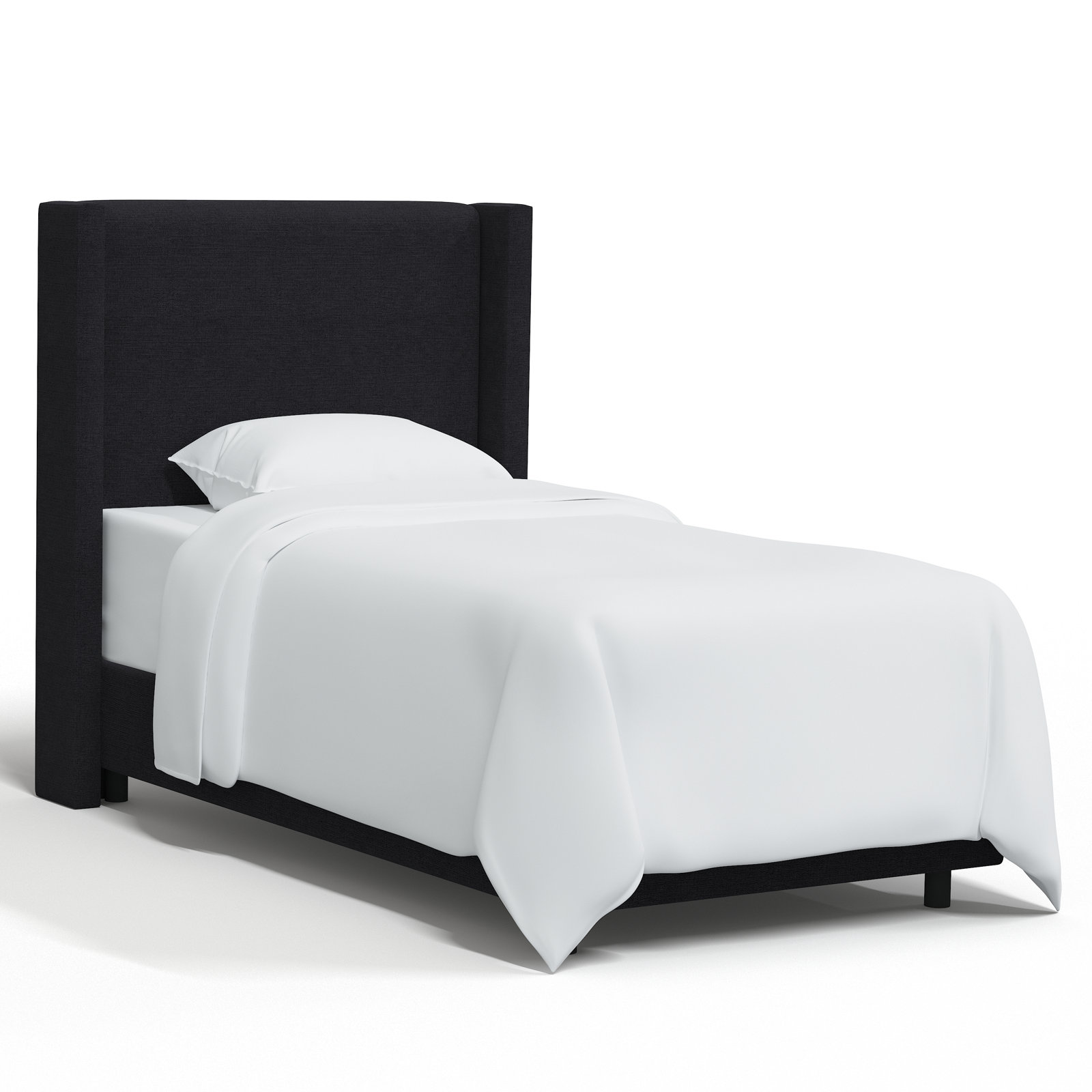 Hanson Linen Upholstered Wingback Bed, Twin, Classic Black Linen