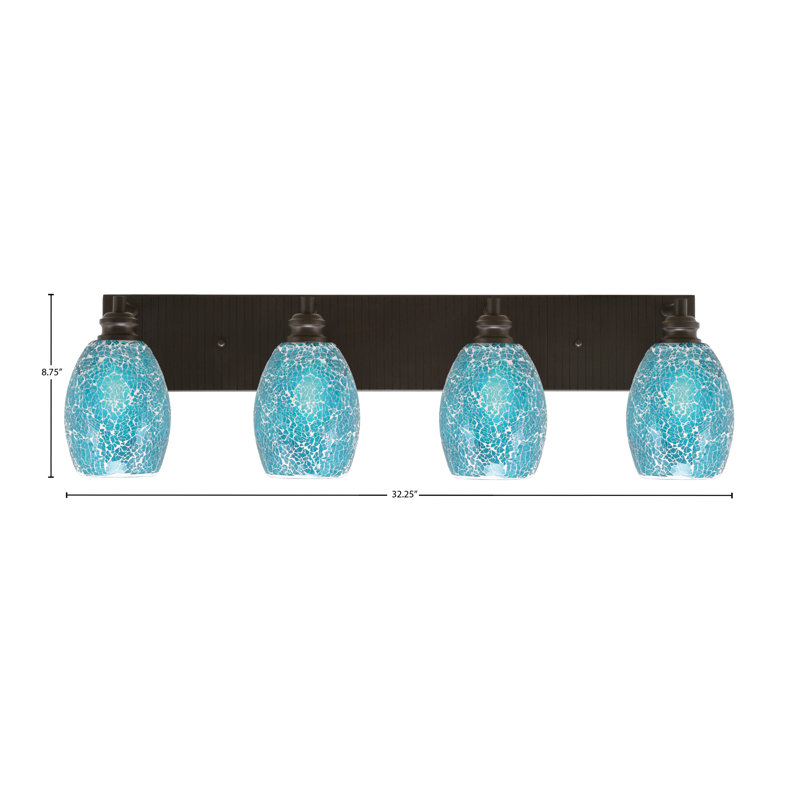 Barre d'éclairage de salle de bain 4 lumières Edge avec verre fusion 5 po, Turquoise, Espresso