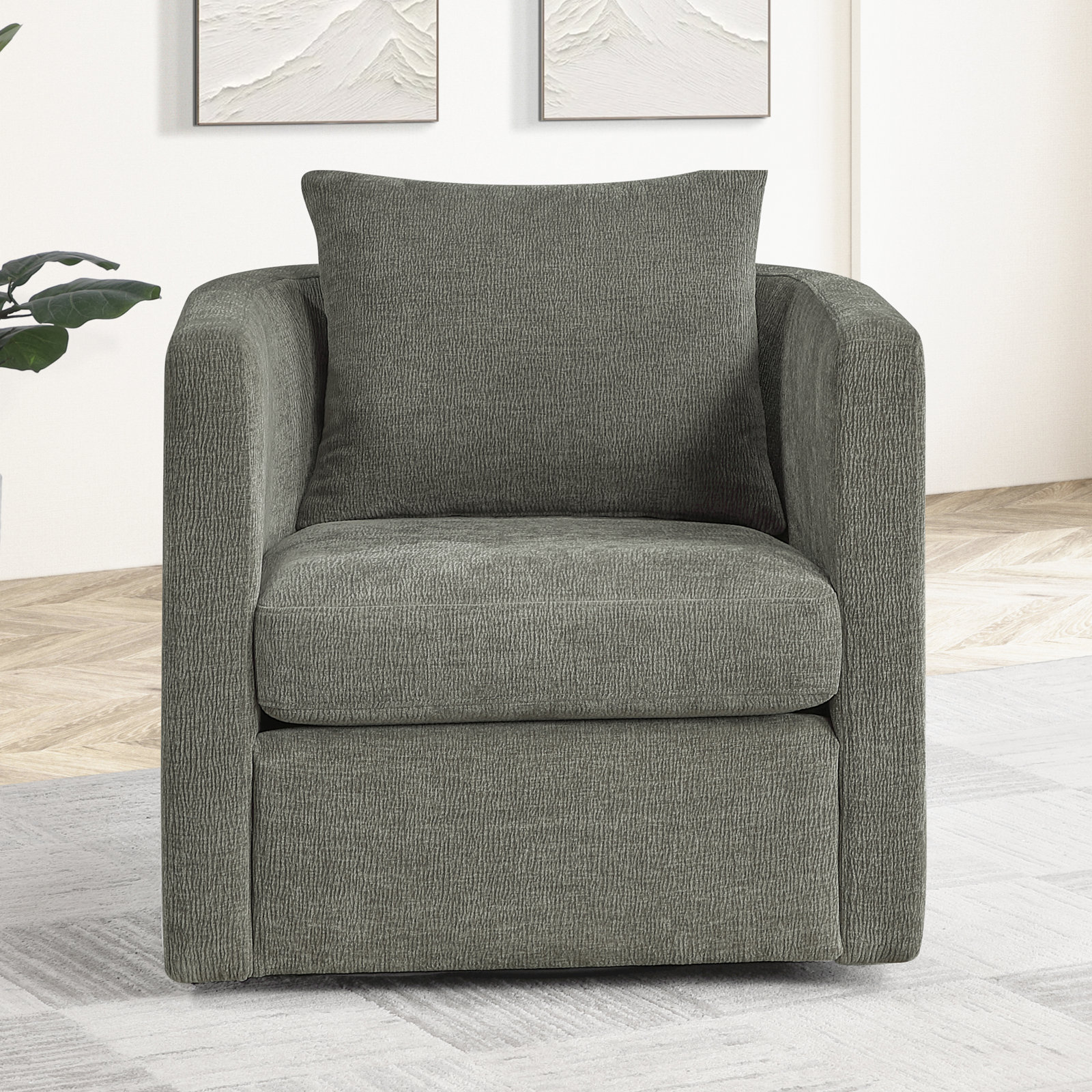 Fran Swivel Barrel Chair, Gray Polyester