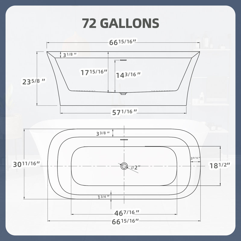 Baignoire de trempage moderne en acrylique autoportante de 67 pouces avec trop-plein et drain