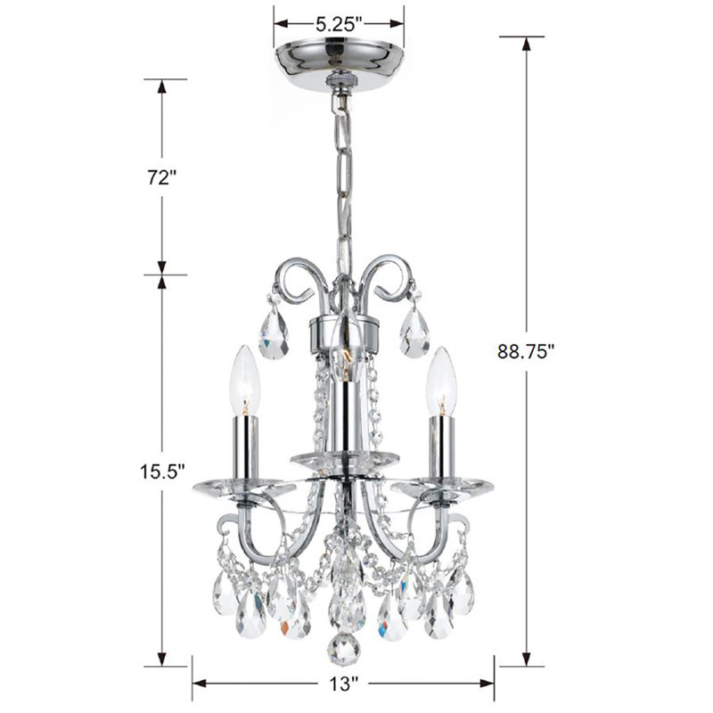 Elane 3-Light Candle Style Classic / Traditional Chandelier, Polished Chrome Steel