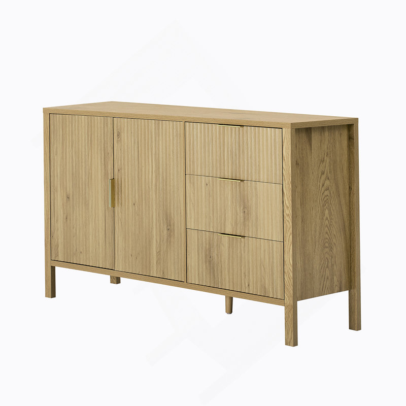 Sideboard With 3 Drawers, Storage Buffet Cabinet With Hooks For Living Room, Entryway, Hallway., Natural