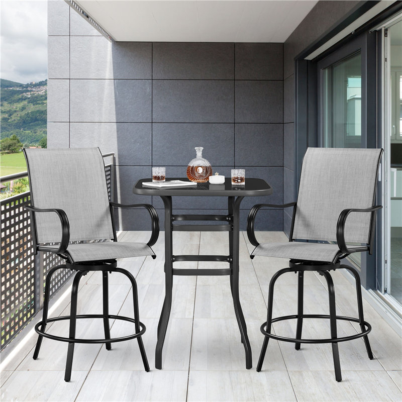 Diez Iron Outdoor 28.5'' Bar Stool, Black, Light Gray