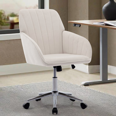 Chaise de bureau réglable pour la maison - velours beige, conception ergonomique, base solide, dossier confortable en velours