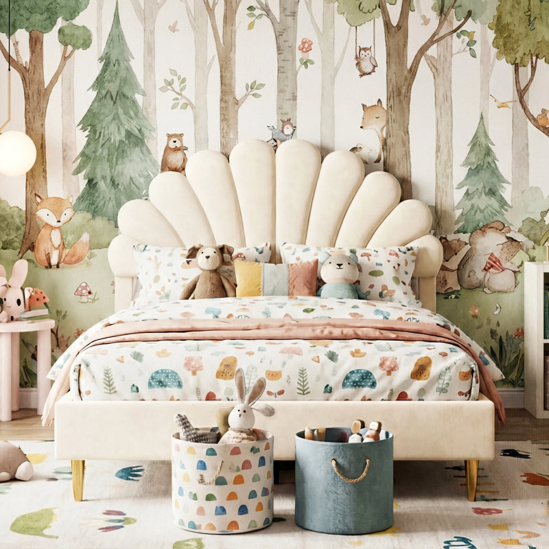Upholstered Bed, Beige