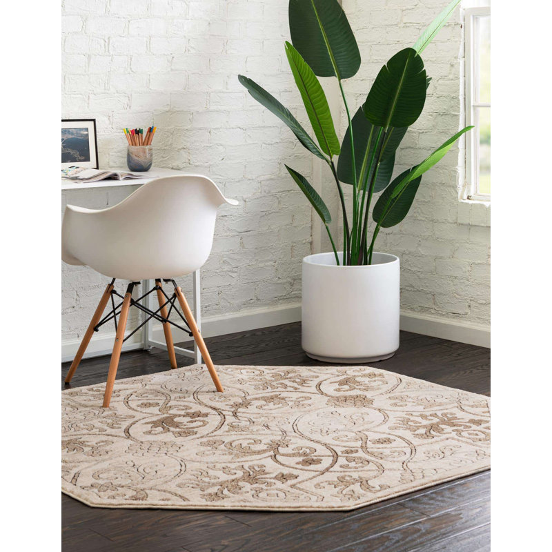 Tapis oriental beige foncé Derby, Octogone 5 pi 3 po x 5 pi 3 po
