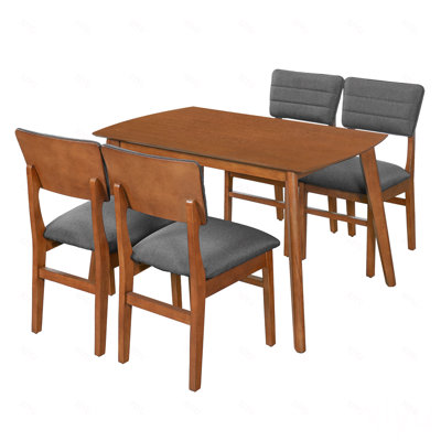 Ensemble de table de salle à manger Farmhouse pour 4, table de cuisine en bois et 4 chaises rembourrées avec structure en bois d'hévéa robuste, siège rembourré, dossier incurvé, ensemble de salle à manger peu encombrant pour la salle à manger