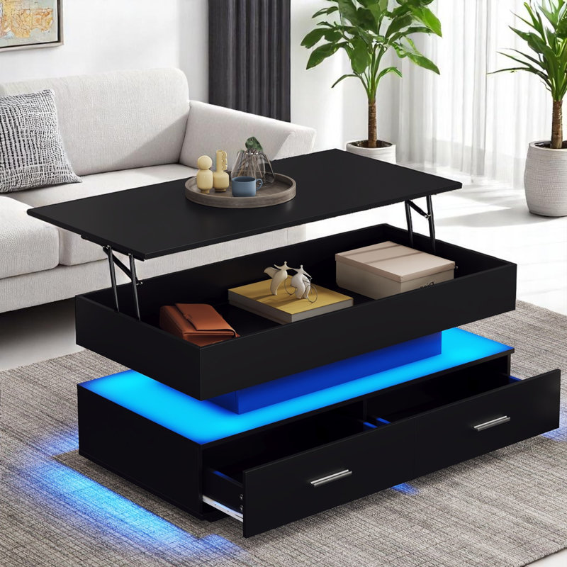 Davanie Solid Coffee Table with Storage, Black