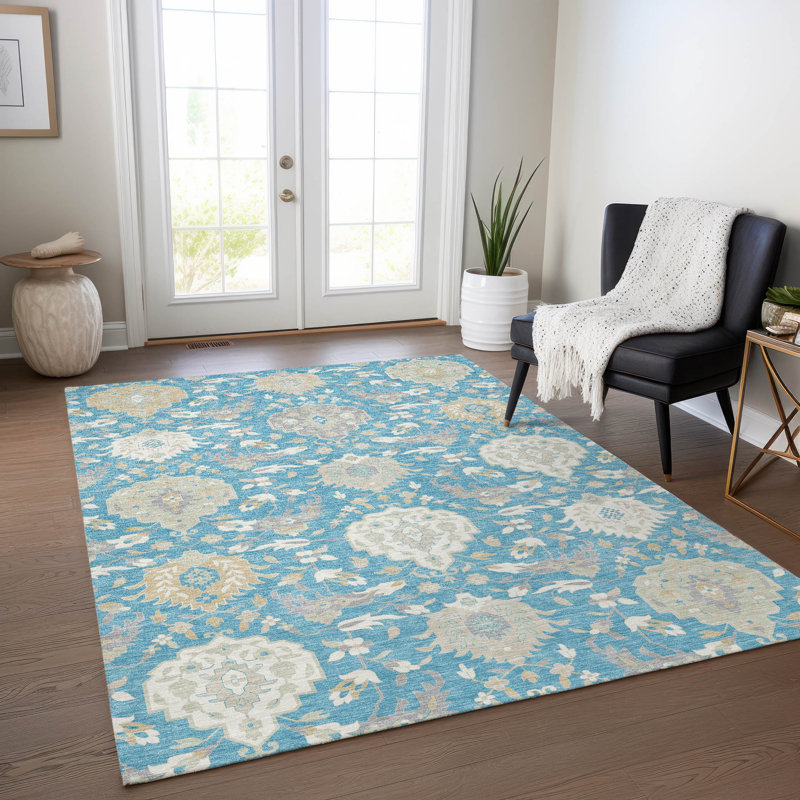 Tapis bleu sarcelle lavable intérieur / extérieur Ilyara , 5' x 7'6"