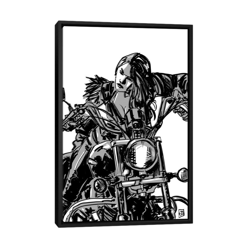 Biker fille, impression sur toile tendue, H 26 po x l 18 po x P 1,5 po, Toile avec cadre noir, Pas de tapis