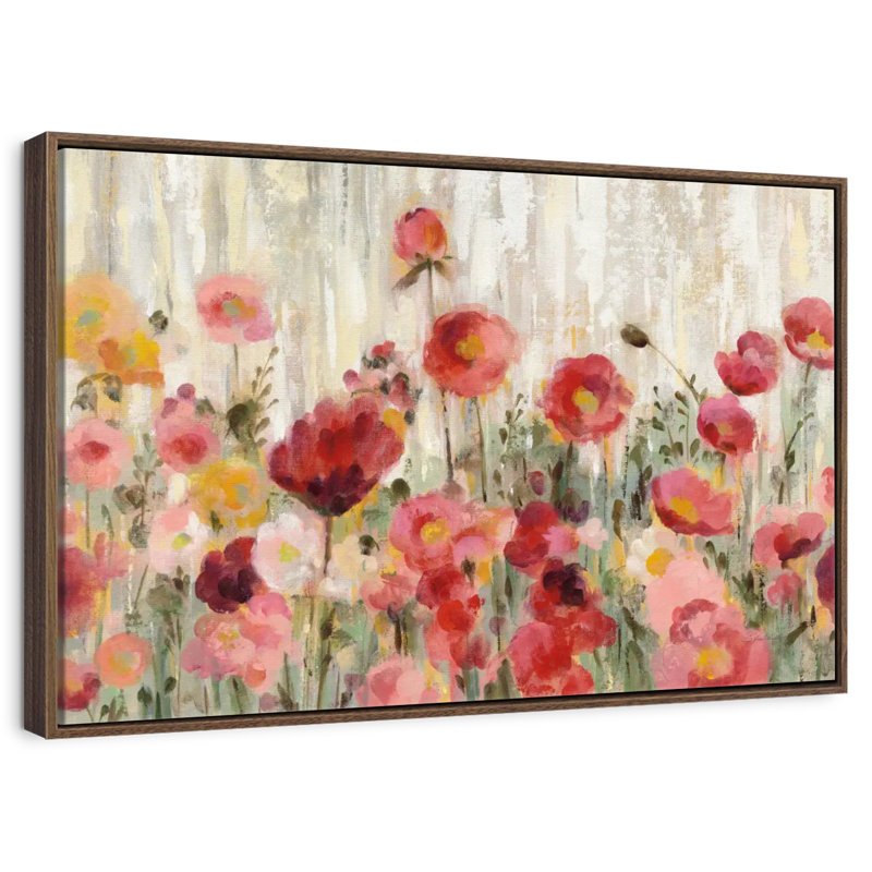 Fleurs saupoudrées, 13 po x 9 po, Cadre flottant noyer