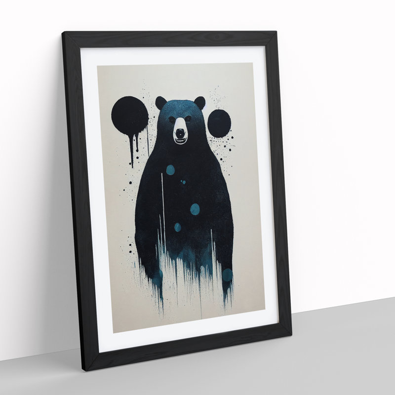 Bear Painting No.4 Abstract - Wall Art, Black Framed Paper, White, 34cm H x 25cm W x 2cm D