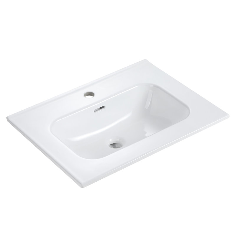 Integrated White Ceramic Basin with One Faucet Hole for Modern Bathrooms