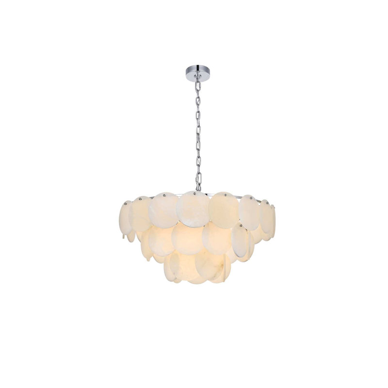 Lustre en albâtre 28 pouces Idamay, H 14 po x l 28 po x P 28 po, Chrome chrome, 14 lumières