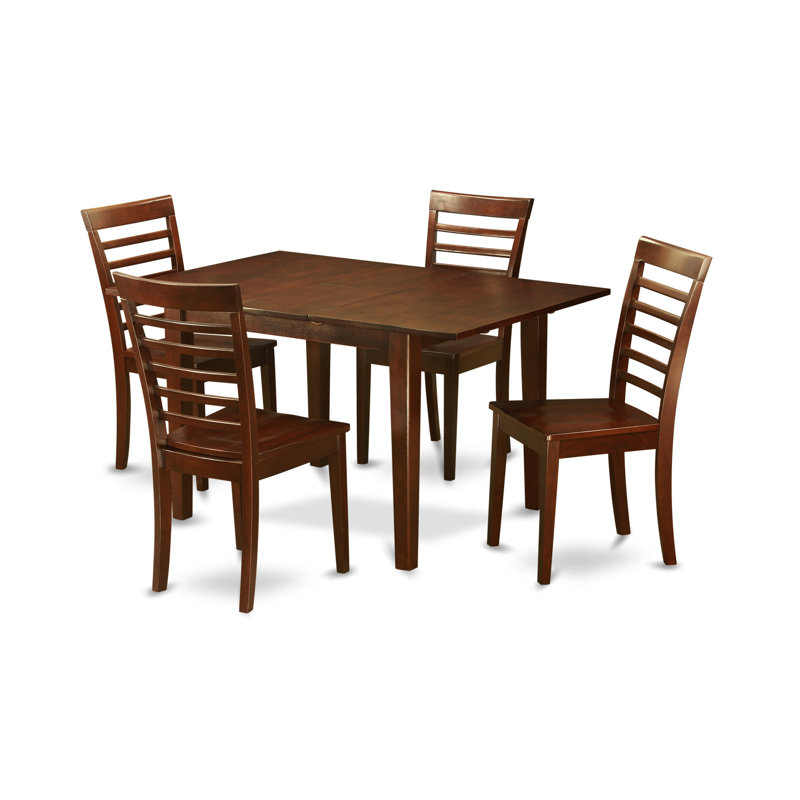5 Piece Dining Room Furniture Set Includes a Rectangle Kitchen Table with Butterfly Leaf and 4 Dining Chairs, Mahogany