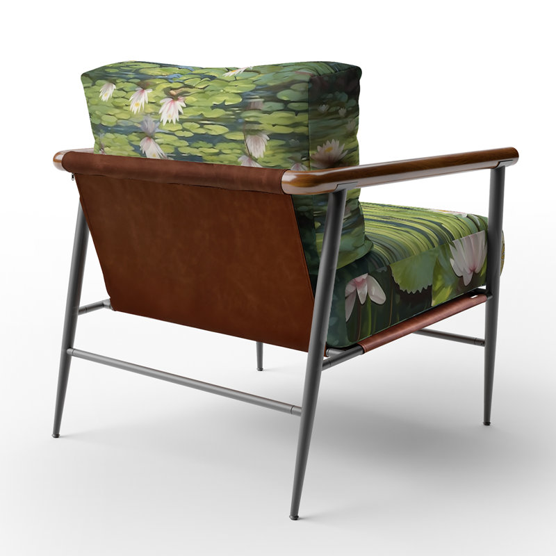 Chaise avec accoudoirs rembourrée Magical Lotus Lily Pad Pond, Noir
