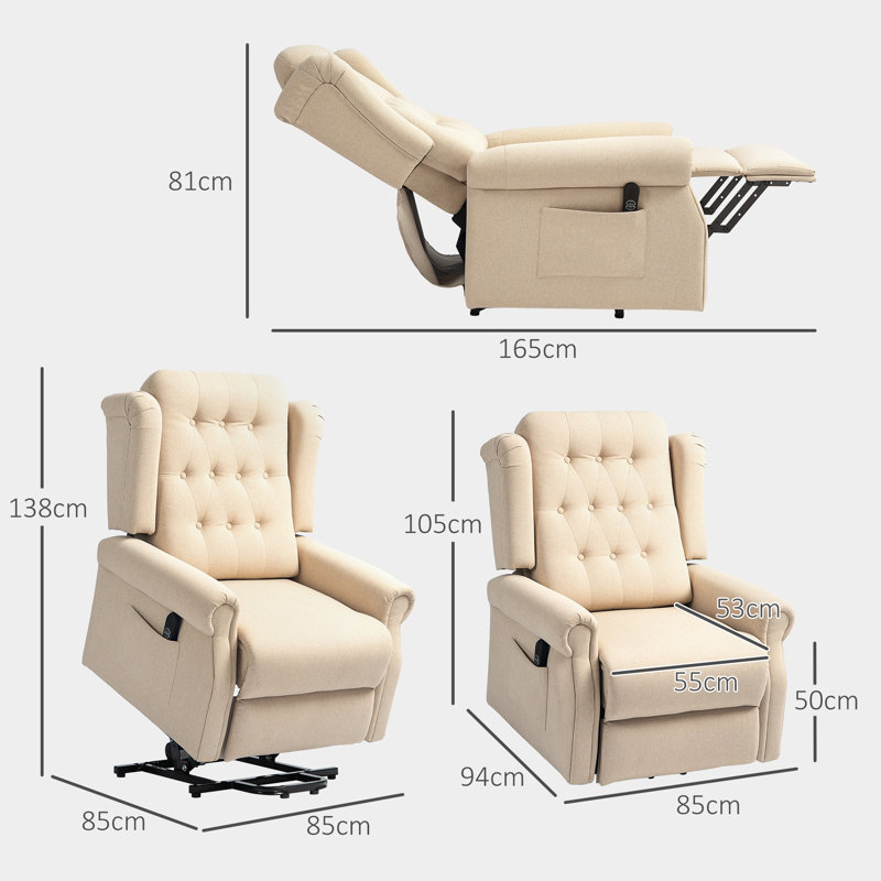 Bamir 94cm Wide Lift Assist Wing Chair Recliner, Beige