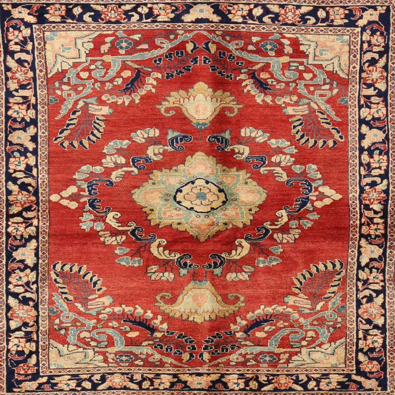 Tapis traditionnel rouge / beige Tabares, Carré de 6 pi