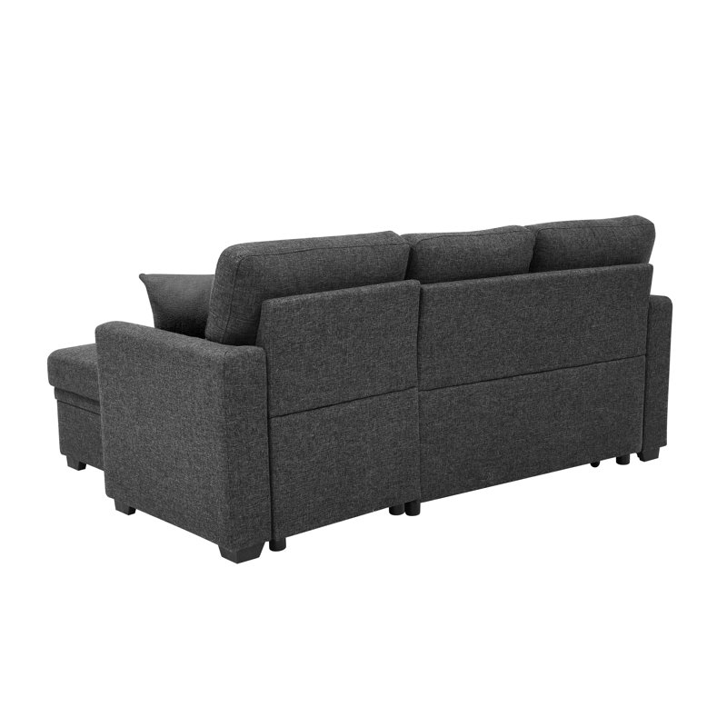 Areebe 85" Wide Reversible Sleeper Sofa & Chaise, Black Linen Blend