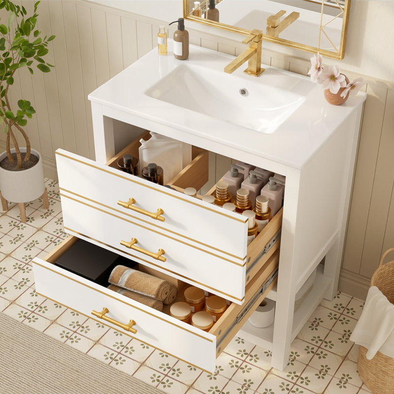 Single Bathroom Vanity with Ceramic Basin, White
