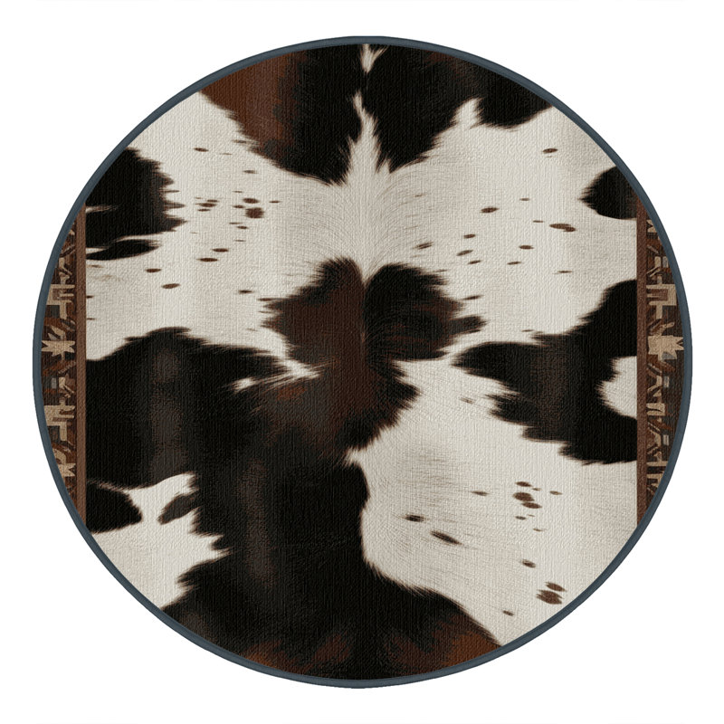 Washable Cowhide Pattern Southwestern Area Rug, Round 5'