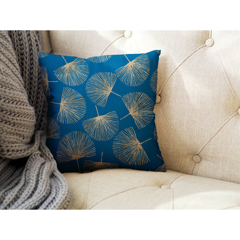 Coussin intérieur / extérieur Joba Dandilion, L 19 po x H 19 po, Turquoise / or