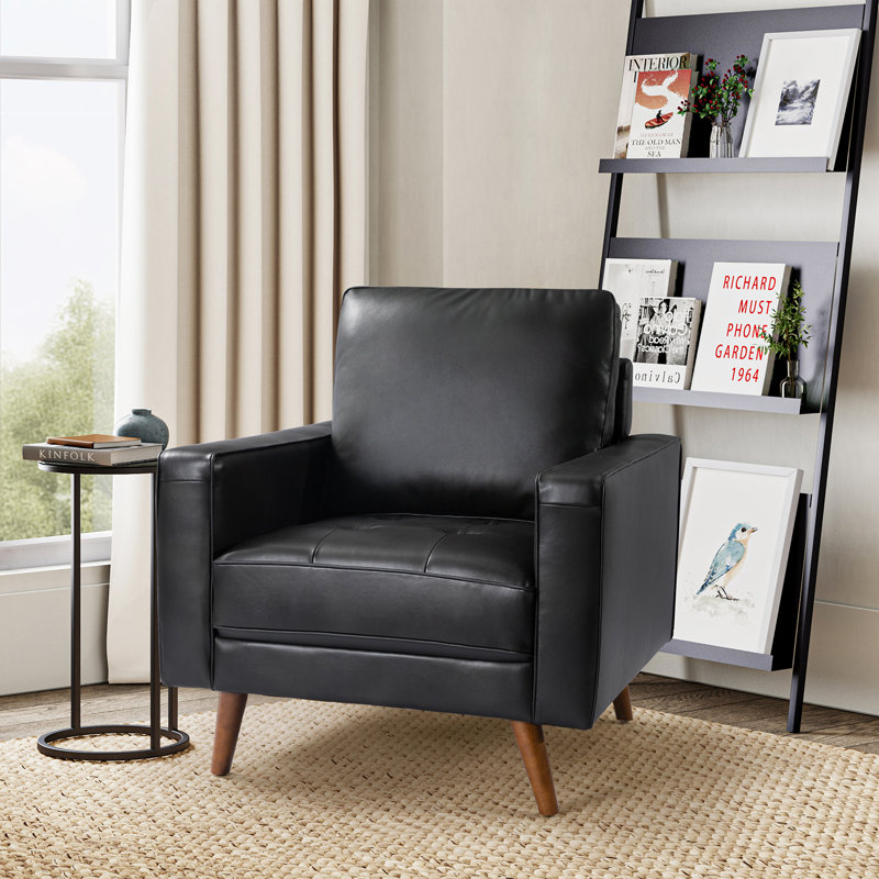 Fauteuil Annaleise, Cuir véritable noir