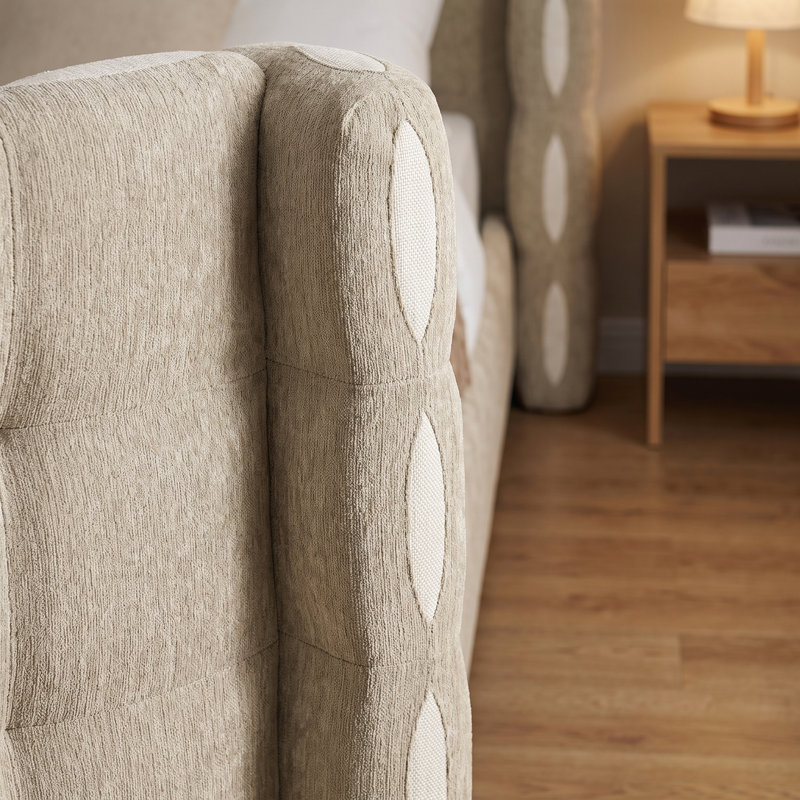 Lit plateforme tapissier avec rangement Hampton, Grand lit, Kaki