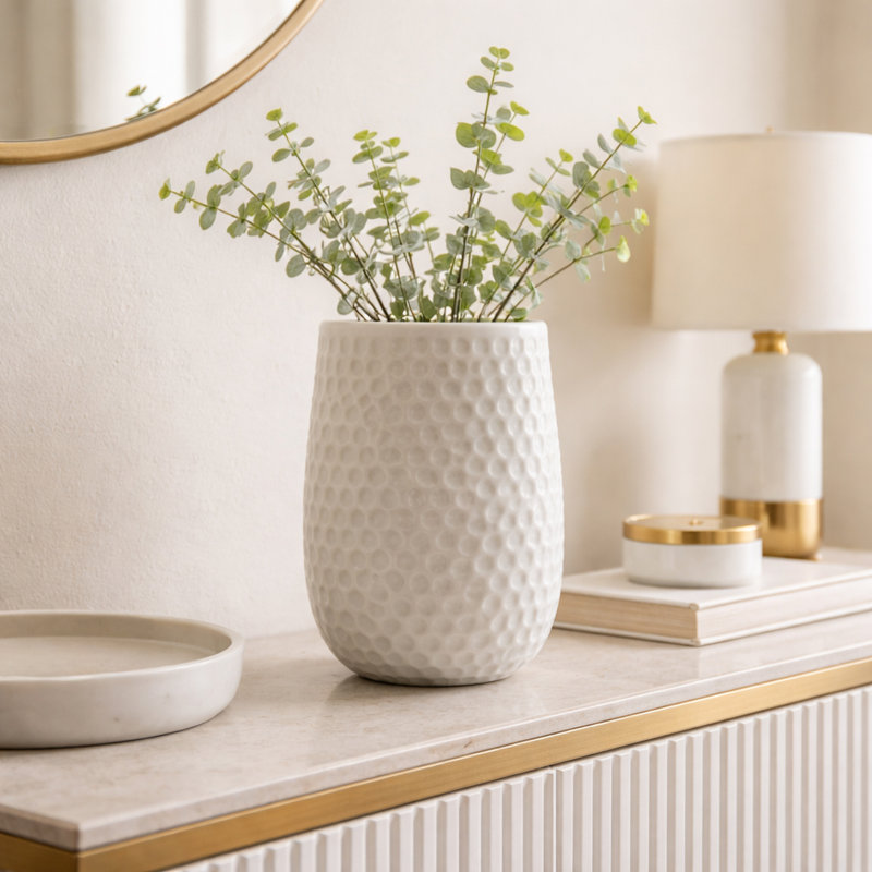 Vase en verre blanc à motifs 10 po