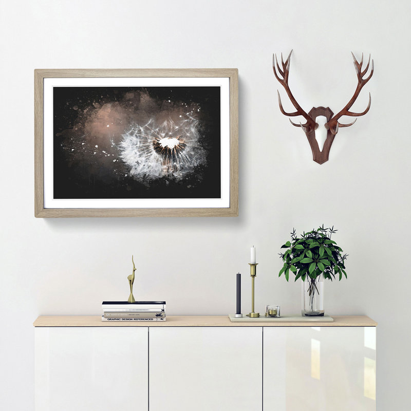 Floating Dandelion Seeds - Picture Frame Graphic Art Print, 33cm H x 45cm W x 2cm D, Oak Framed