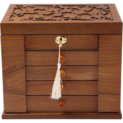 Wooden Jewelry Box for Women, Organizer Box of Solid Wood with Lock and Key for Jewelries